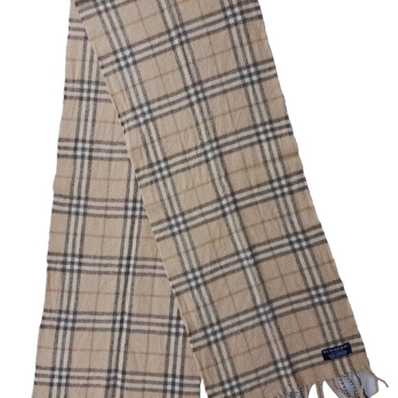 BURBERRY London Classic Nova Check Knit 100% Lambs Wool Fringe Beige SCARF - Picture 2 of 7